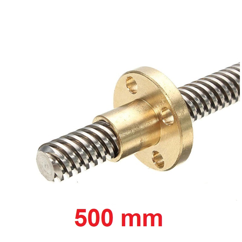 500mm T8 Lead Screw and Brass Nut Acme Thread, 2mm Pitch, 4 Starts, 8mm Le X2W3
